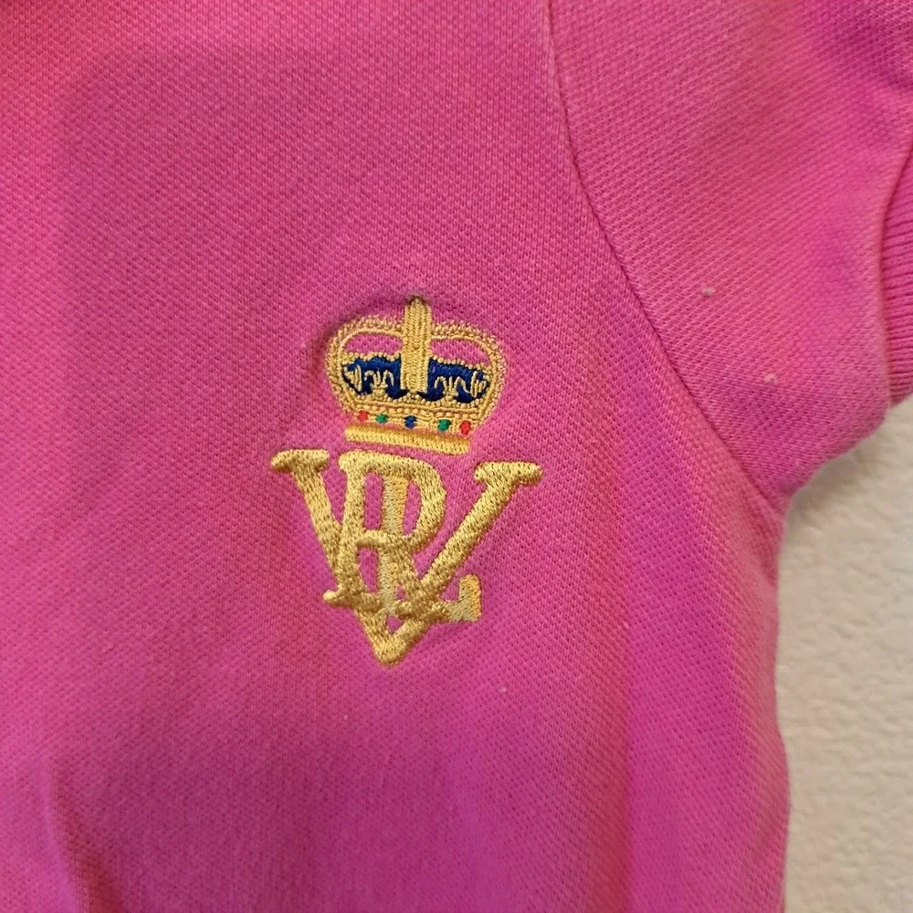 Ralph Lauren Girls Pink Polo Shirt Blue Collar Crown Monogram Size 6X